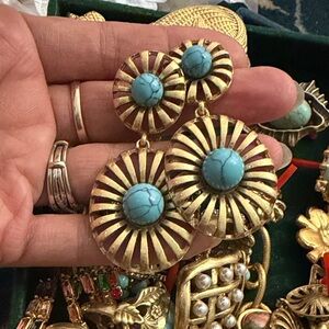Gold and Turquoise Statement Earrings